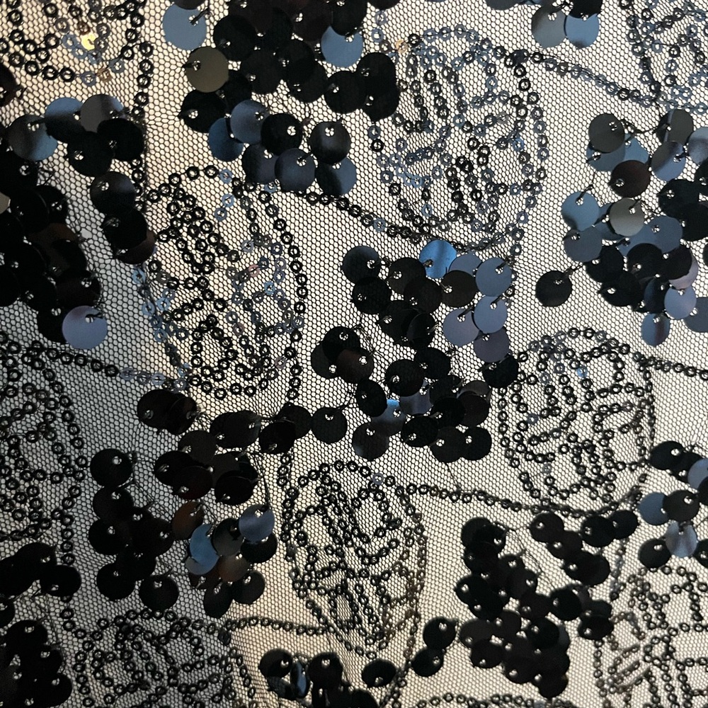 Black lace and sequence shawl 22 inches X 61 inches - Picture 5 of 6